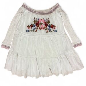Free People Sunbeams babydoll white embroidered off the shoulder dress Sz XS